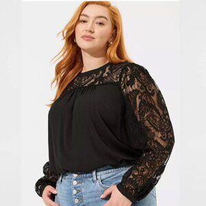 TORRID Georgette Lace Yoke Long Sleeve Blouse